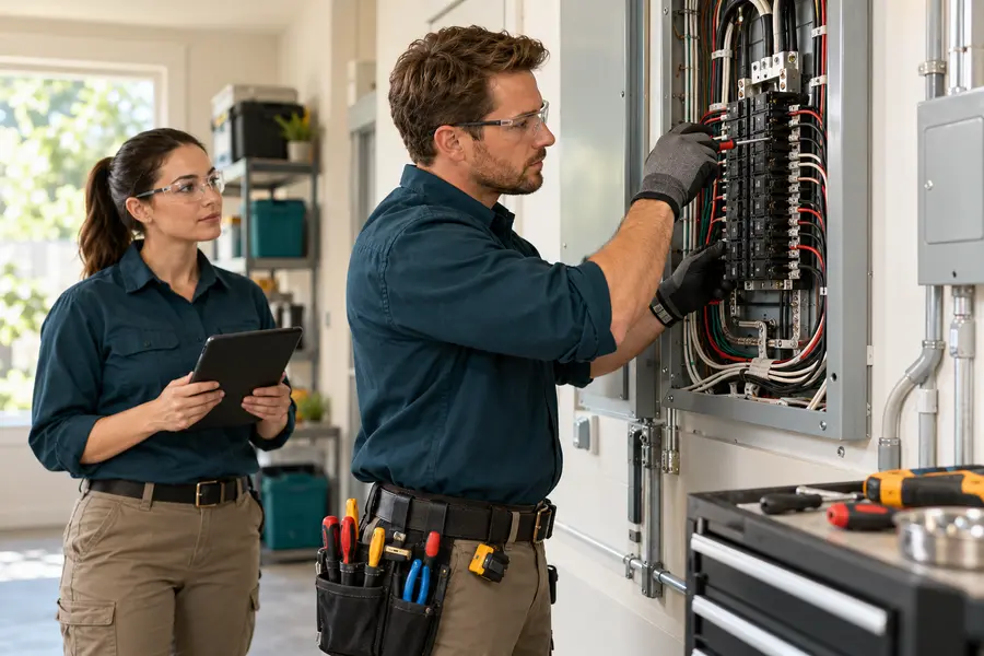 Electrician servicing electrical equipment