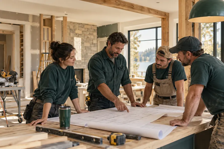 General contractor planning work on an active building site