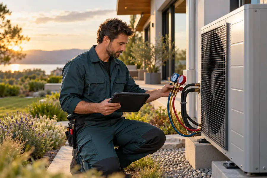 HVAC technician servicing residential equipment