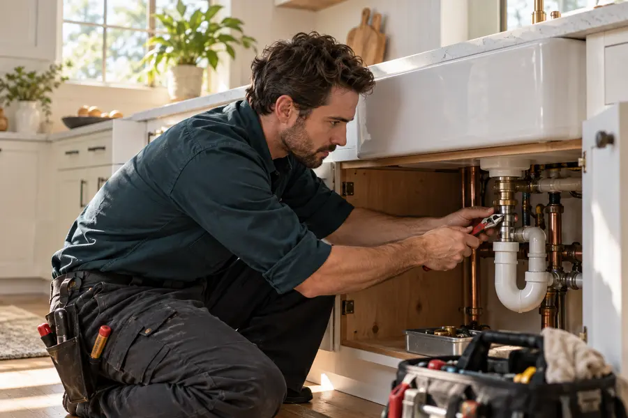 Plumber at work on a home repair