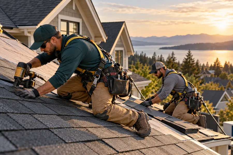 Roofing professional working on a roof